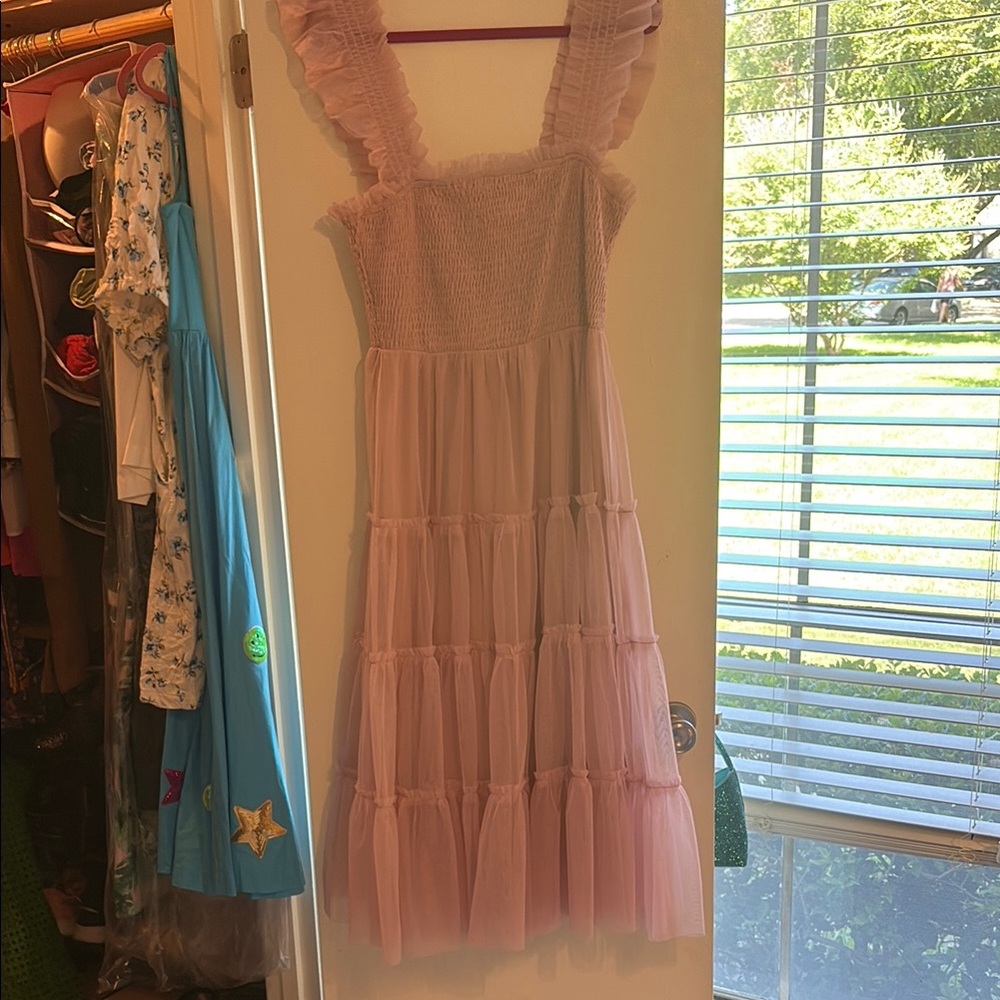 Pink Tulle Nap Dress Ruffled Sleeveless Dress